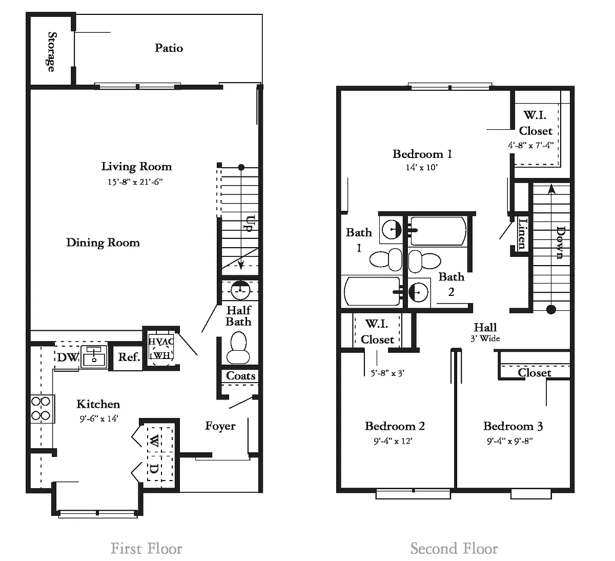 Floor plan 3 Bedroom 2.5 Bath - Renovated
