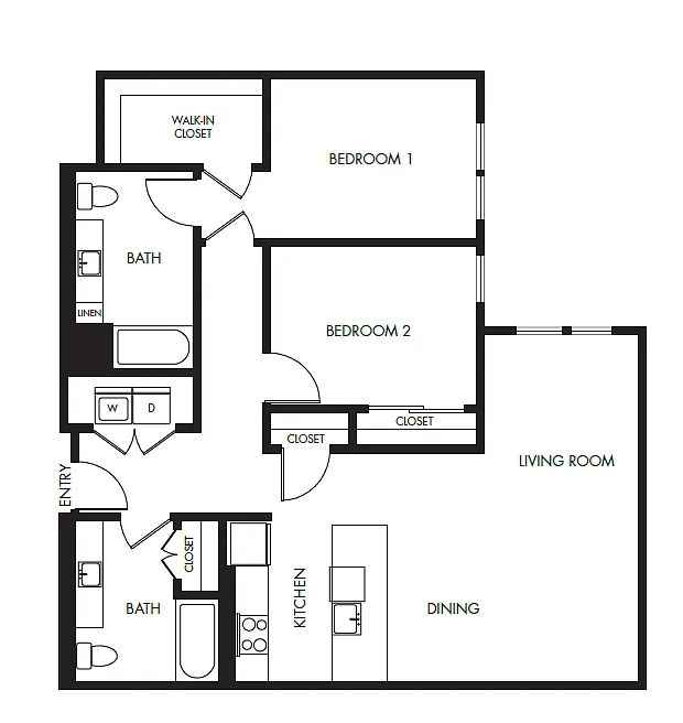 Floor plan 2 Bed 2 Bath Podium - 1232