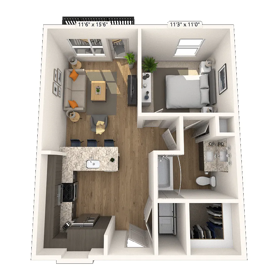 Floor plan AFF 1x1 674 SF