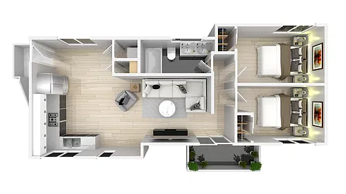 Floor plan 2 Bed 1 Bath 783sf