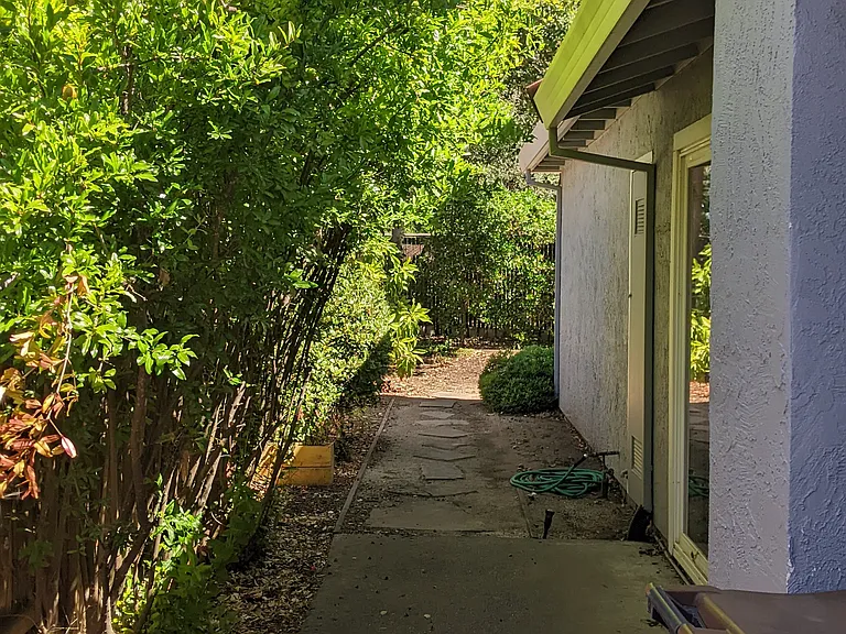 Side yard connecting front and backyards.