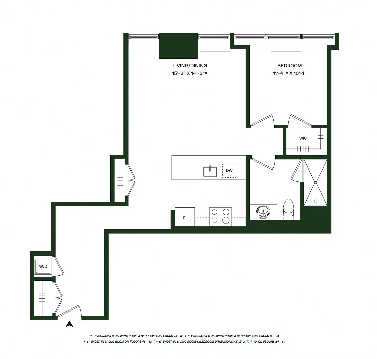 Floor plan Residence 01-North: 1BR 1BA