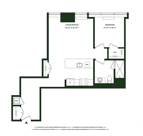 Floor plan Residence 01-North: 1BR 1BA
