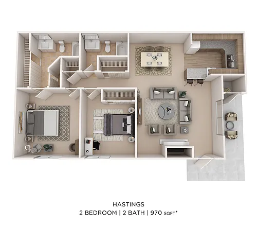 Floor plan Two Bed One Bath Large 970