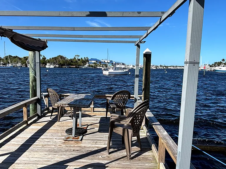 Seating deck at end of Association's private dock
