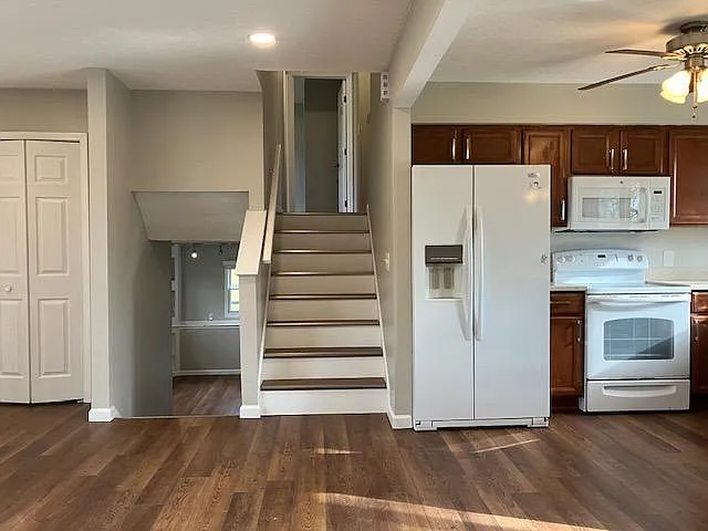 Stairs to upper and lower floors.
