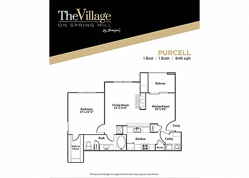 Floor plan Purcell - 1 bed 1 bath - Renovated