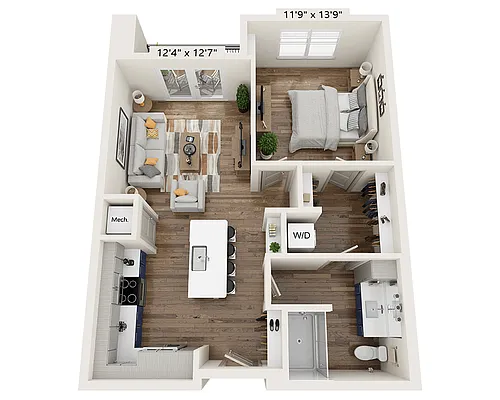 Floor plan One Bedroom A1P-III
