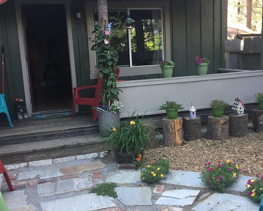 stone patio in front yard