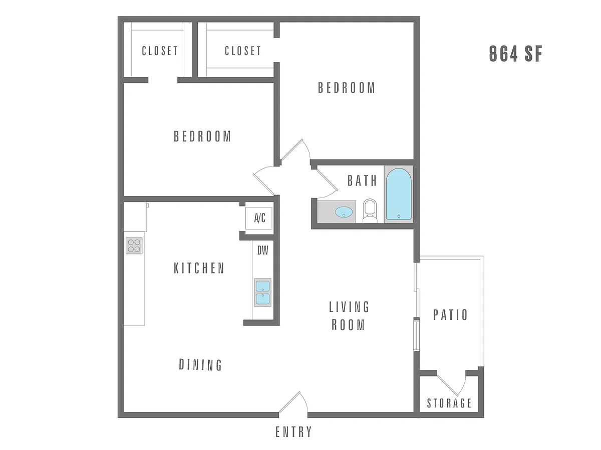 Floor plan 2 Bedroom 1 Bath
