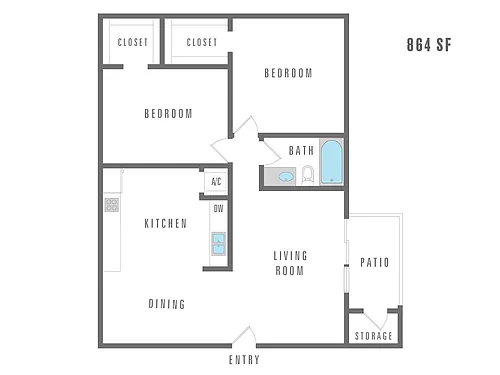 Floor plan 2 Bedroom 1 Bath