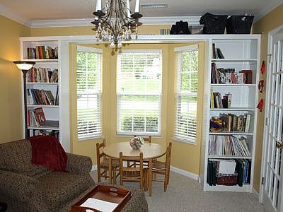 Library with French Doors & Built-ins