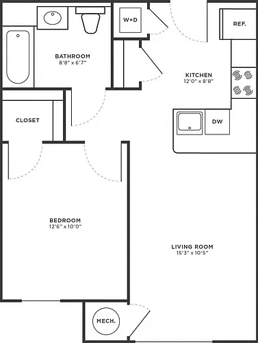 Floor plan 1 Bed/1 Bath-A1