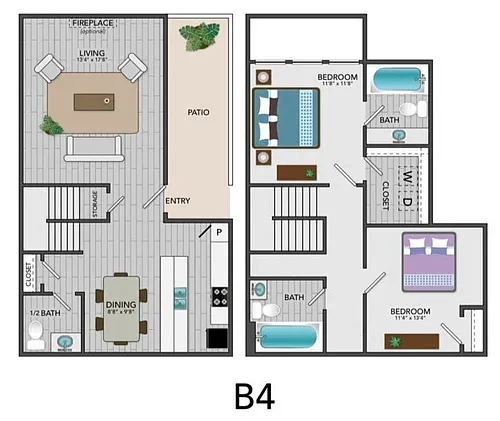 Floor plan B4 - 2 Bedroom / 2.5 Bath Townhome