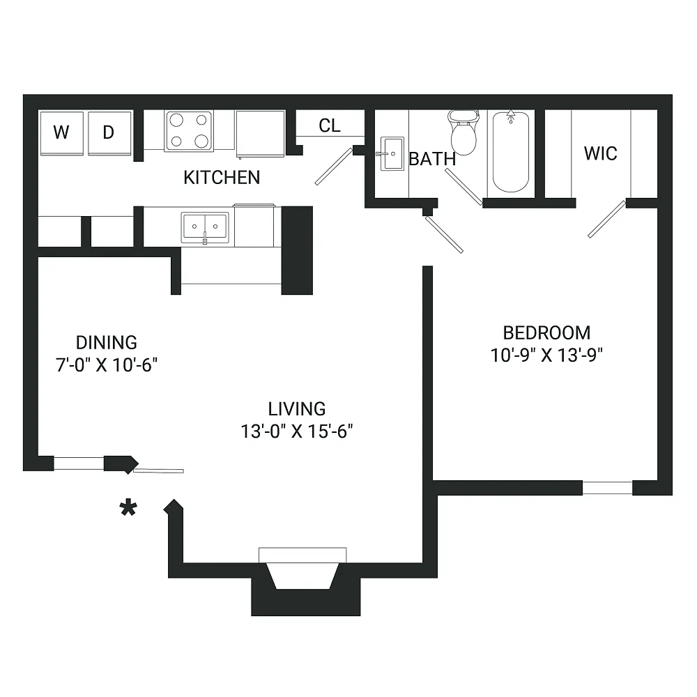 Floor plan 1x1 A1Uvw-Full Upgrade