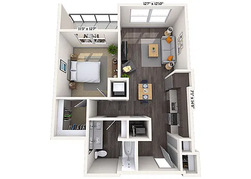 Floor plan Traditional 1x1 737 SF