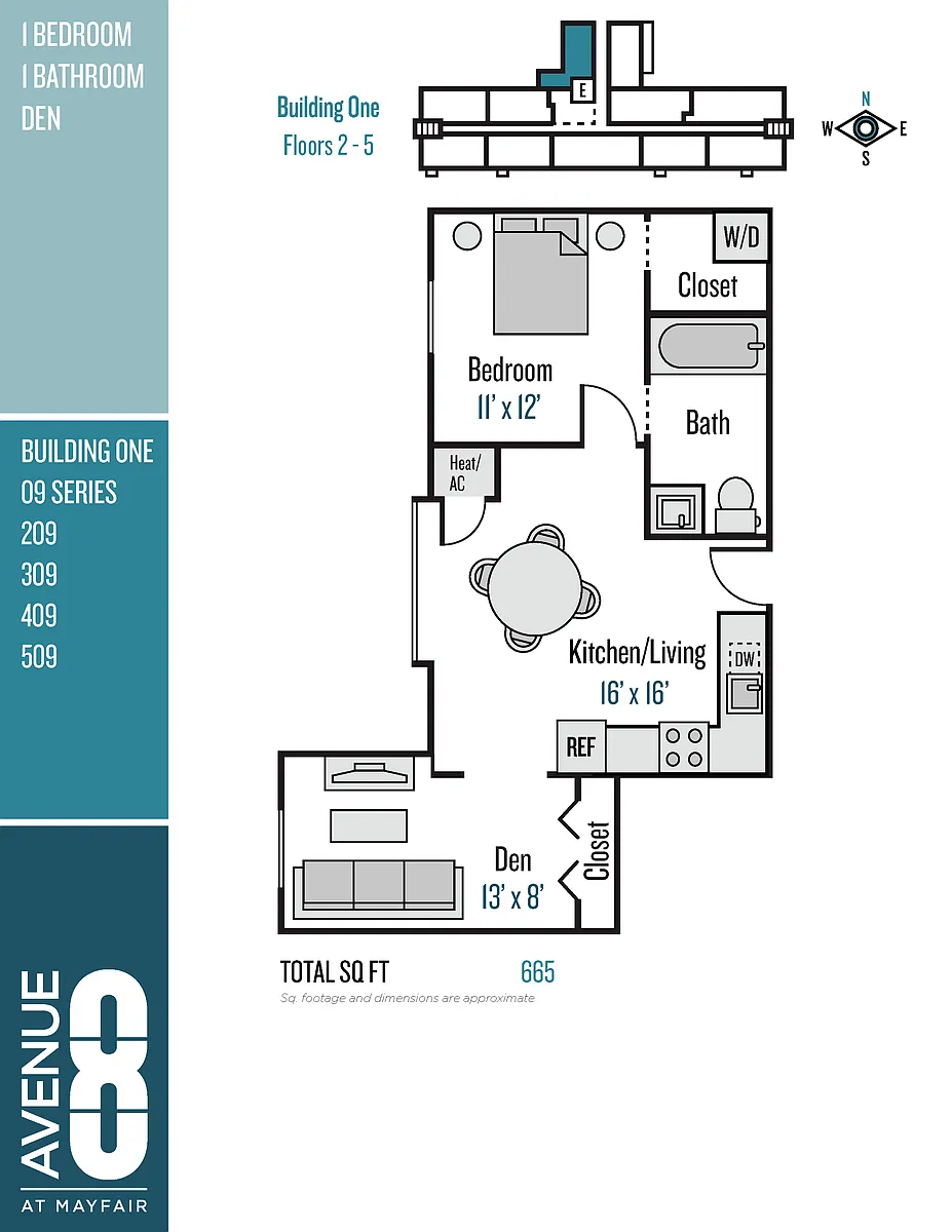 Floor plan 09 Series 1 Bedroom+Den / 1 Bath
