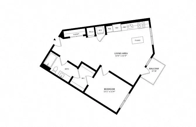 Floor plan 1W w/ Balcony