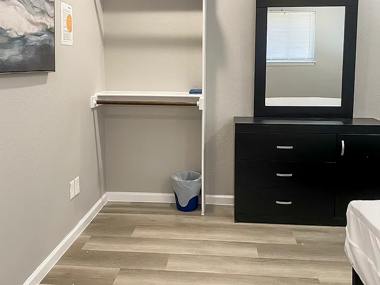 Bedroom 1 Large Dresser, Mirror and Extra Shelving