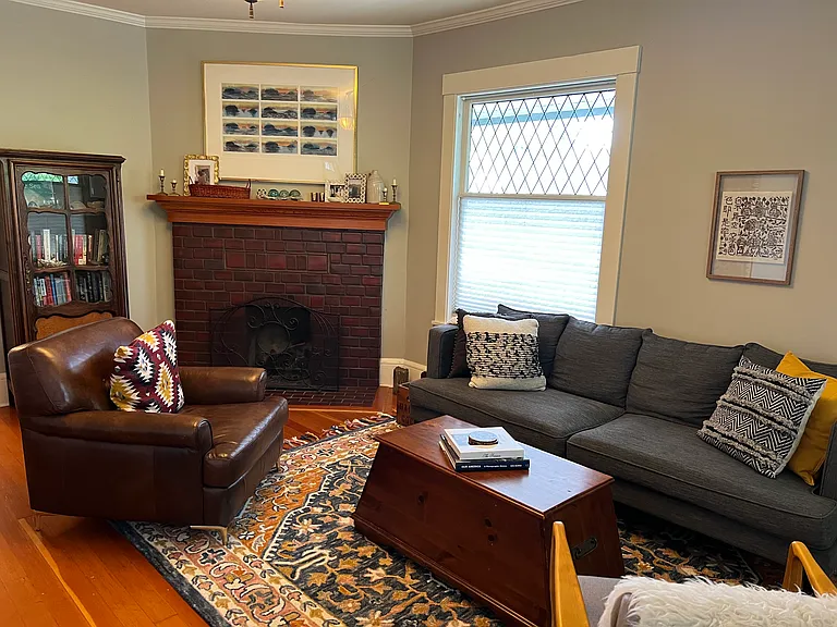 Living room with fireplace.