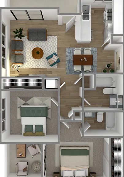 Las Palmas 2 Bedroom 2 Bath Floorplan Diagram