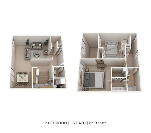 Floor plan Two Bedroom 1.5 Bath- 1,299 sqft