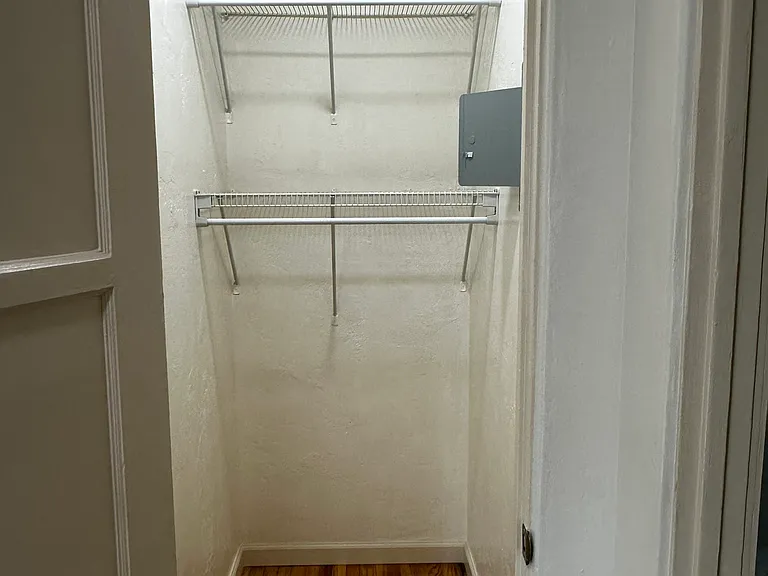 Hallway Closet:

Non Adjustable Wire Shelves