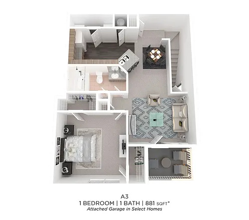 Floor plan One Bedroom - 881 sqft