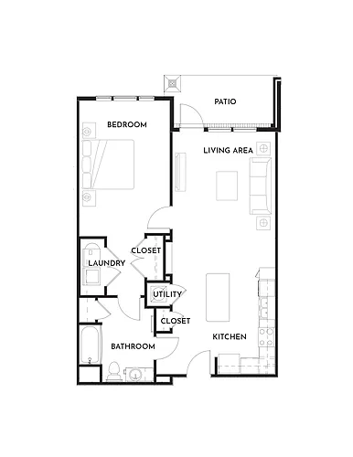 Floor plan 1BR 1BA (863 SF)