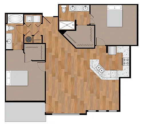 Floor plan 2x2 1285sf-1321sf Classic