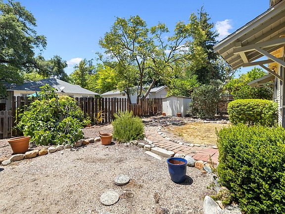 low maintenance yard with seating area