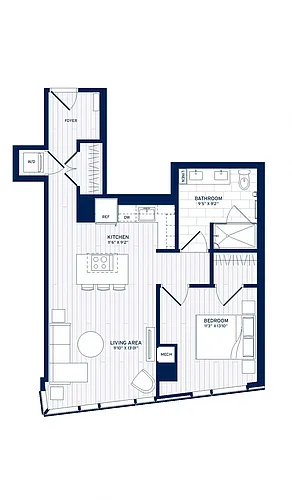 Floor plan 1 Bed/1 Bath-D1
