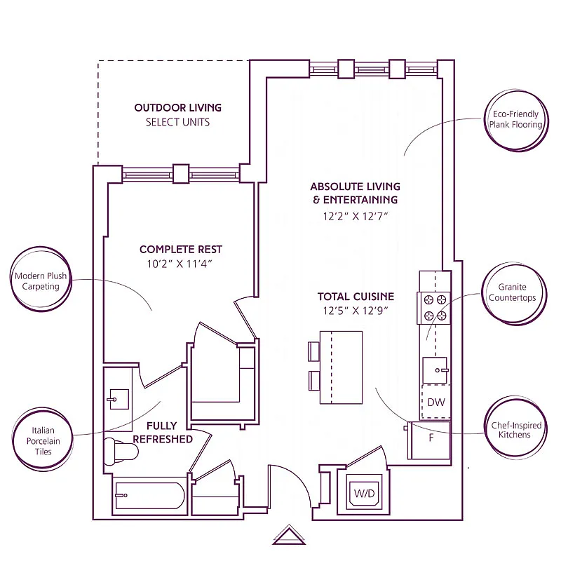 Floor plan 1 Bed - 1 Bath | A06F (Pocket Office by Ori)
