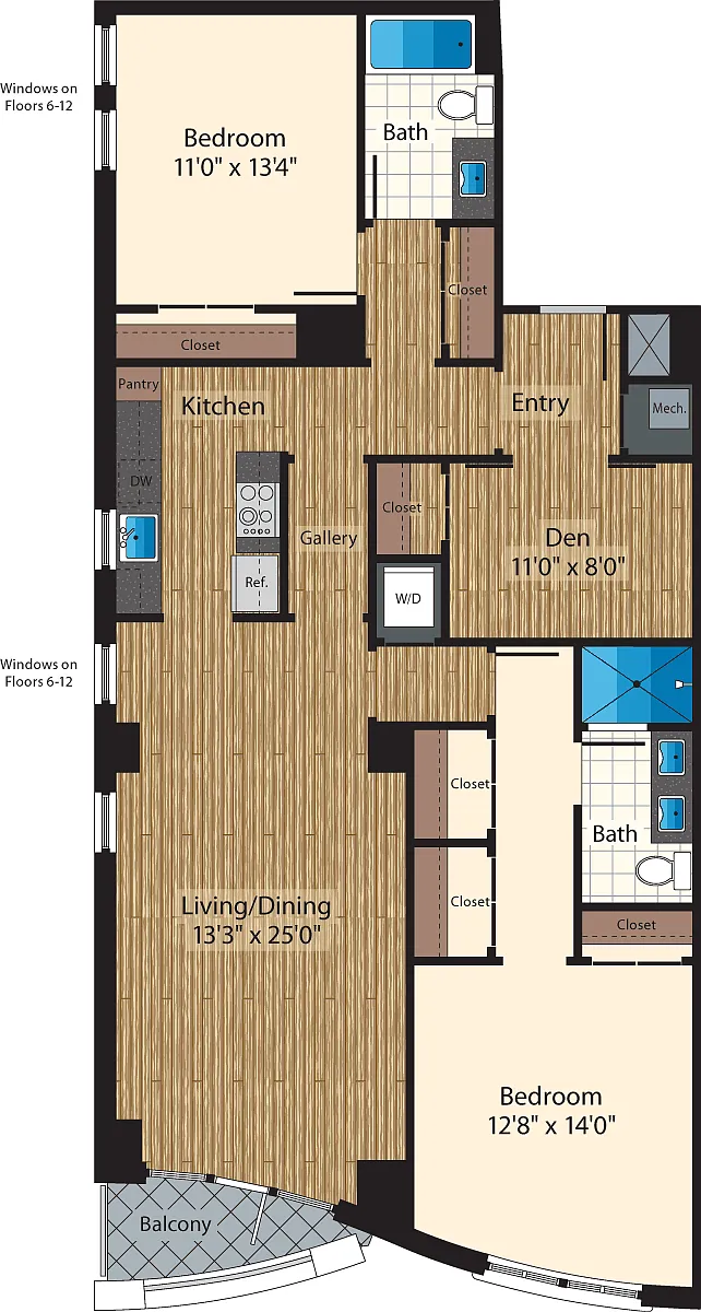 Floor plan Two Bedroom+Den Two Bath B 1493