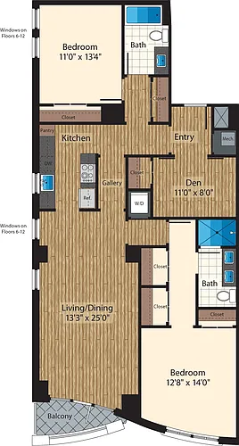 Floor plan Two Bedroom+Den Two Bath B 1493