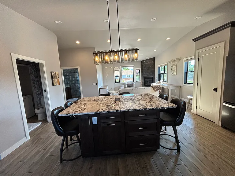 island and living room from kitchen sink