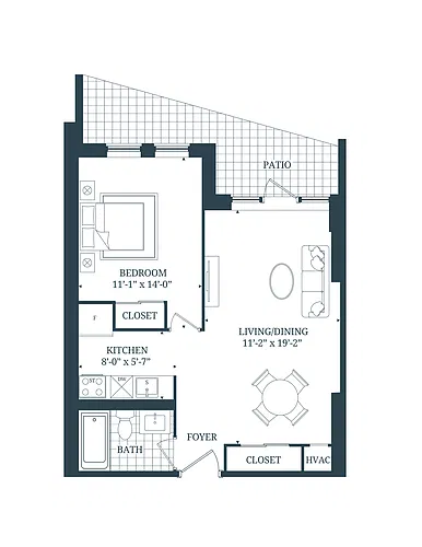 Floor plan 1 Bedroom 1 Bed 1 Bath 8