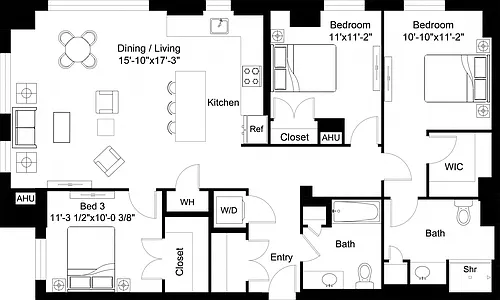 Floor plan 3 Bed/2 Bath-C6