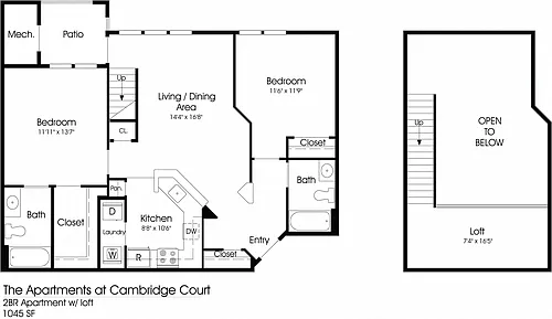 Floor plan 2BR 2BA Loft (1045sf)
