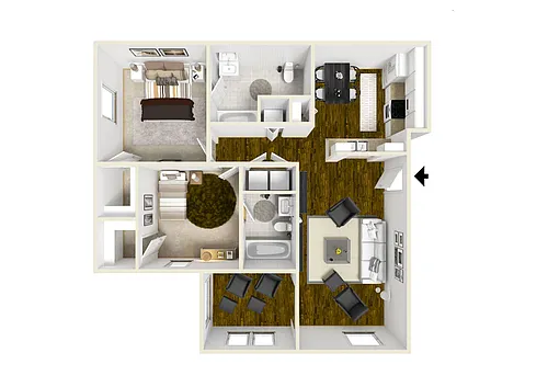 Floor plan Unity | 2x2 + Sun | 1035 sf