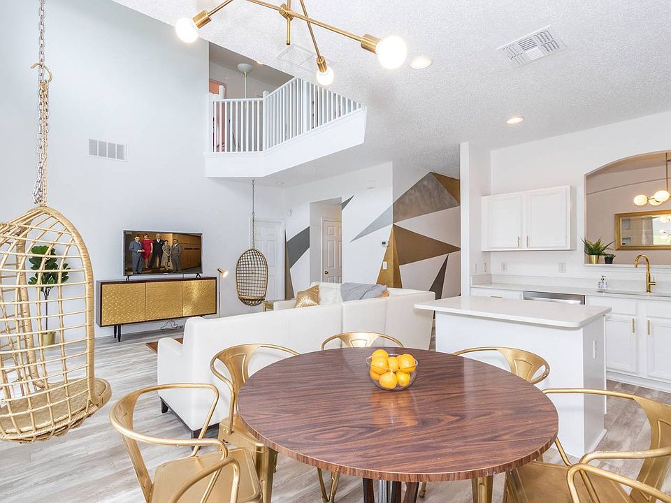 Open dining, kitchen, living