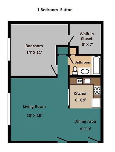 Floor plan 1 Bedroom 1 Bath-September