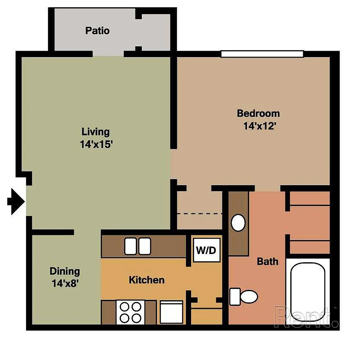 Floor plan Brentwood 1 bed 1 bath 735sqft