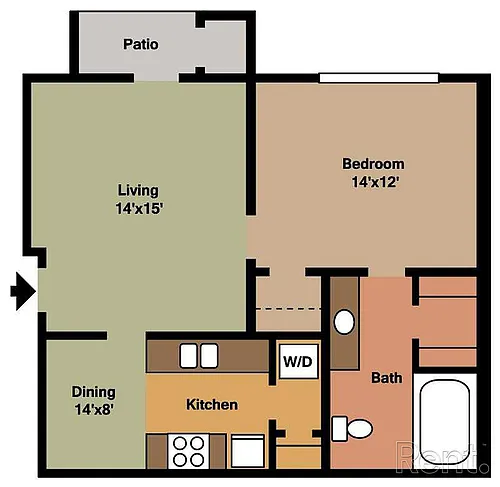 Floor plan Brentwood 1 bed 1 bath 735sqft