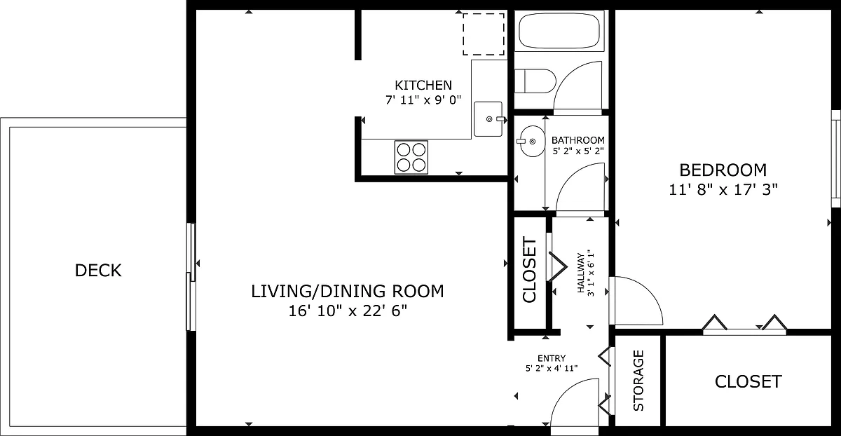 Floor plan 1 Bedroom, 1 Bath B