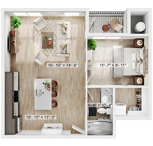 Floor plan 1BR/1BA - A4