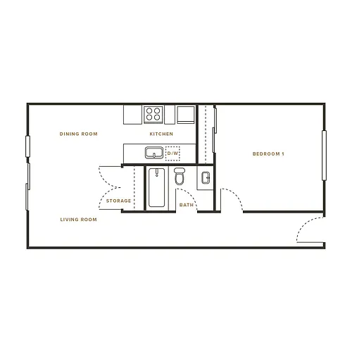 Floor plan 1 Bedroom, 1 Bath E - 1307 Mt Pisgah