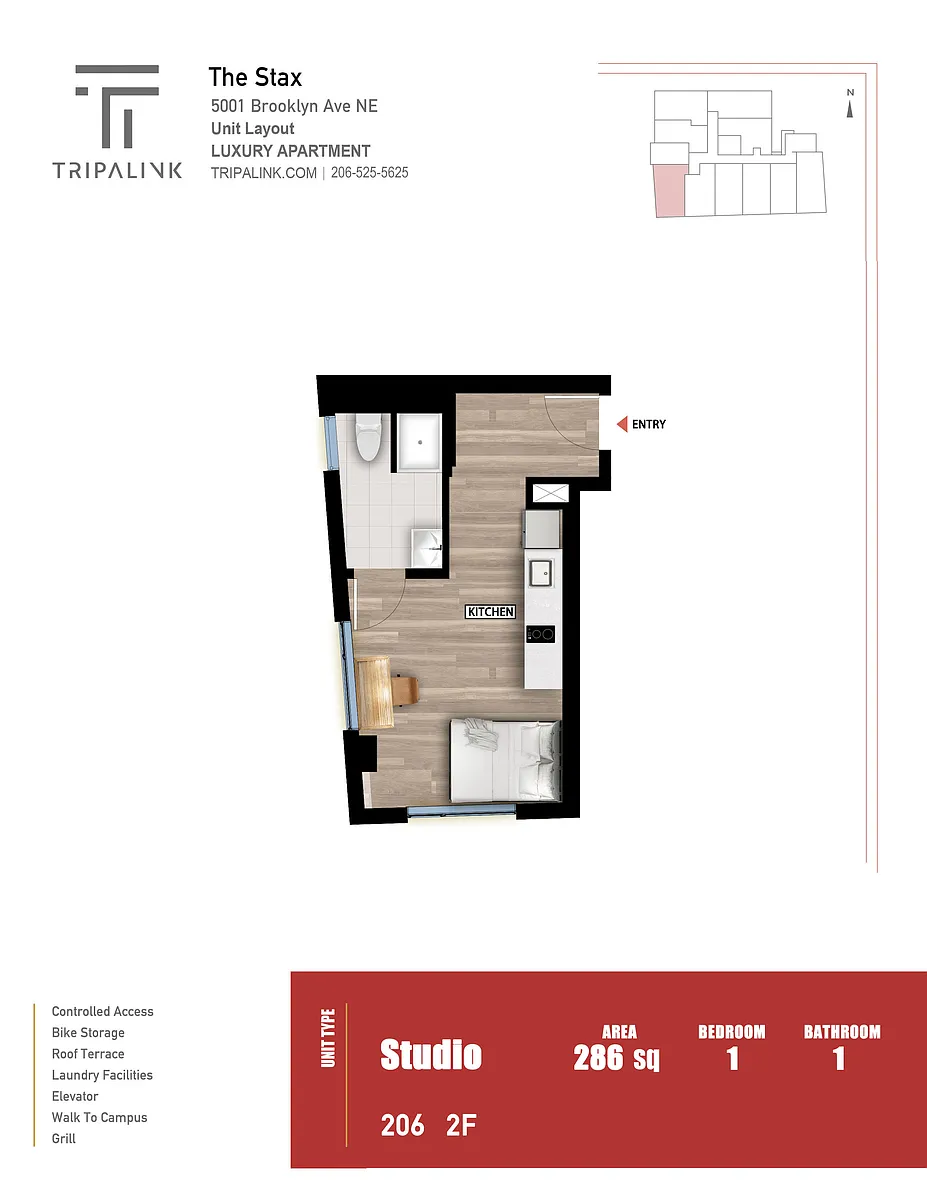 Floor plan Studio - 286 sqft