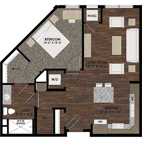 Floor plan One Bedroom/One Bath