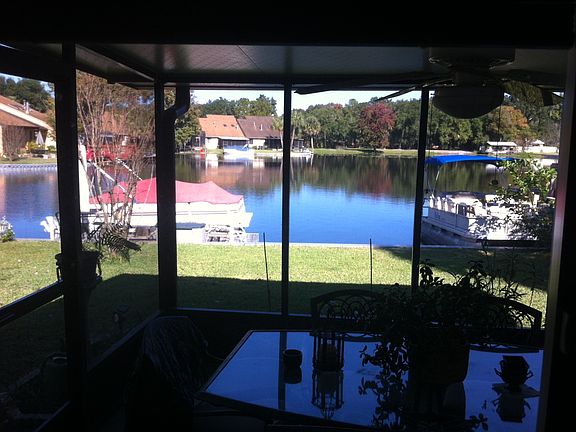 Screened patio with lagoon 